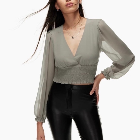 ARITZIA (WILFRED) - Wistful / Genoa Blouse (Dusky Green) - Picture 1 of 4